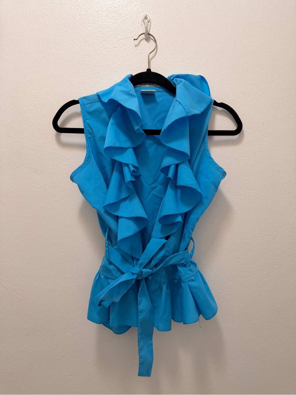 Drama Gold Y2K Turquoise Ruffle Peplum Belted Vest Top Size S